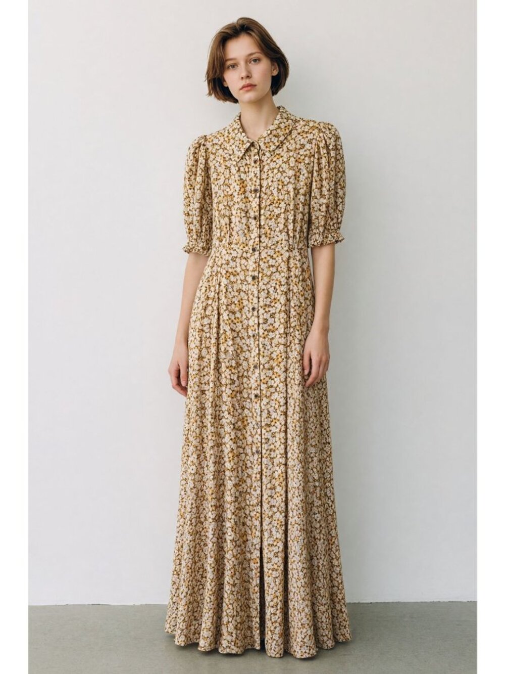Free People Debbie Jean Floral Maxi Shirt Dress Medium Button Front Puff Sleeves